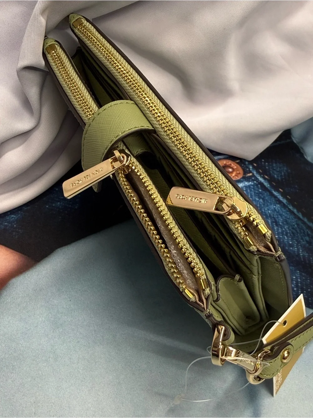(new+tag) Michael Kors Sage Green Saffiano Leather Wristlet with Gold Hardware